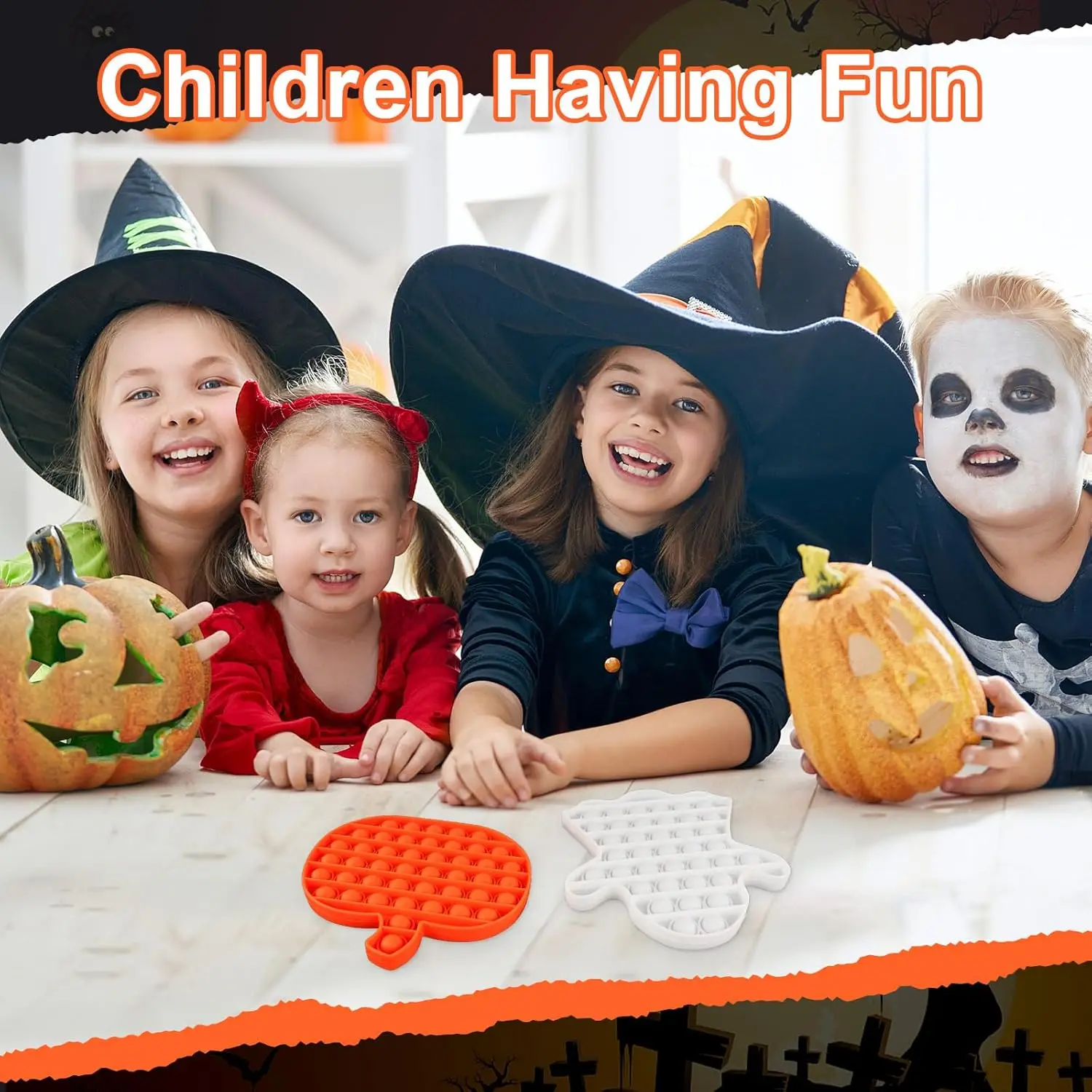 2 PCS Halloween Fidget Toys,Pumpkin Ghost Silicone Bubble Fidget Toys,Stress Anxiety Relief Toys for Kids,Halloween Party Favors
