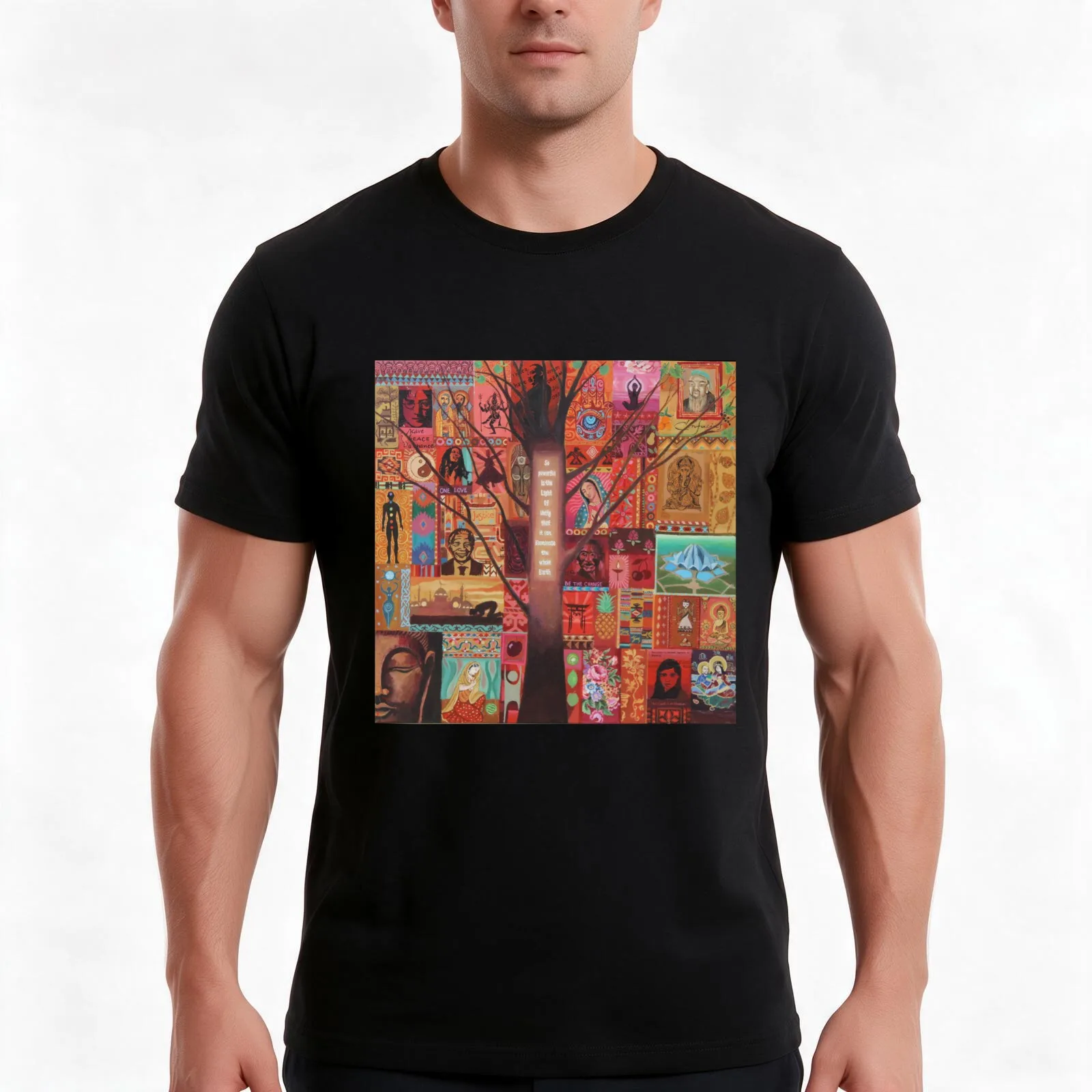 T-shirt « The Light of Unity », t-shirt d’été décontracté en coton, haut ample de style streetwear, imprimé graphique vintage, coupe ample, manches courtes.