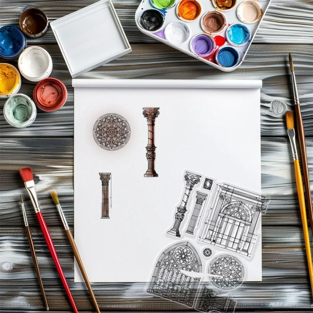 خمر المعماري واضح Stamps ويندوز خلفية سيليكون واضح ختم الأختام أعمدة طوابع شفافة DIY بها بنفسك سكرابوكينغ