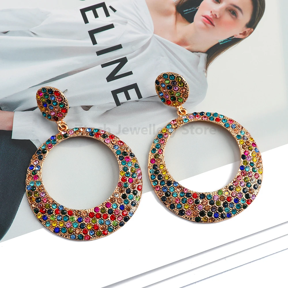 Sexy Elegant Round Hollow Big Dangle Earrings For Women Luxury Exaggerated Statement Ear Accessories Fashion Exquisite Jewelry