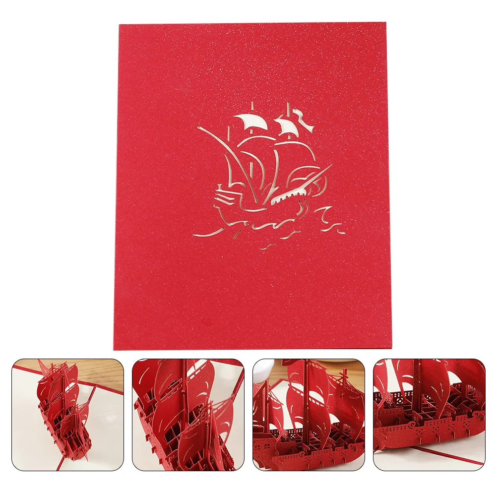 Manual Paper Christmas Thank You Card Gift Cards Xmas 3d Boat Greeting Jam Snowman