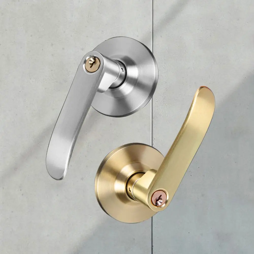 

Satin Brass Finish Door Lock Lever Interior Reversible Straight Lever Hardware Lockset with Round Trim Easy To Install