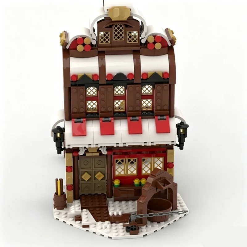 City Street View Model MOC Building Bricks Winter Pirate Ship Modular Technology Toys Suit Display Christmas Gift