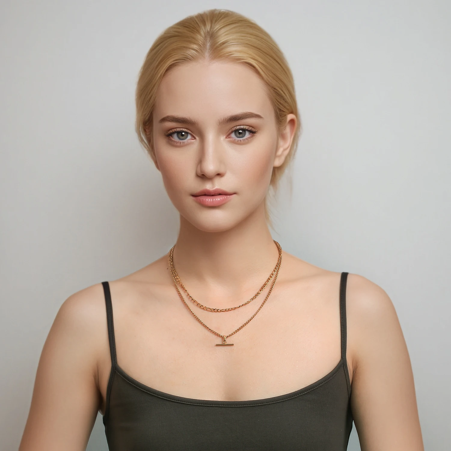 Layered Necklace for Women Minimalist Stackable - 18K Gold Plated Stainless Steel Hypoallergenic Elegant Double Chain Jewelry