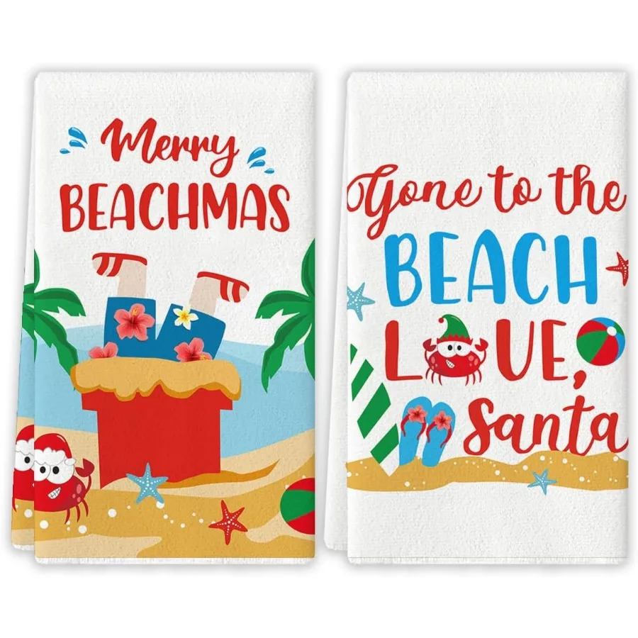 

Пляжные рождественские кухонные полотенца Тропические рождественские полотенца для посуды Прибрежные гавайские рождественские кухонные декорации Пляжный Новый год Рождественский декабрь