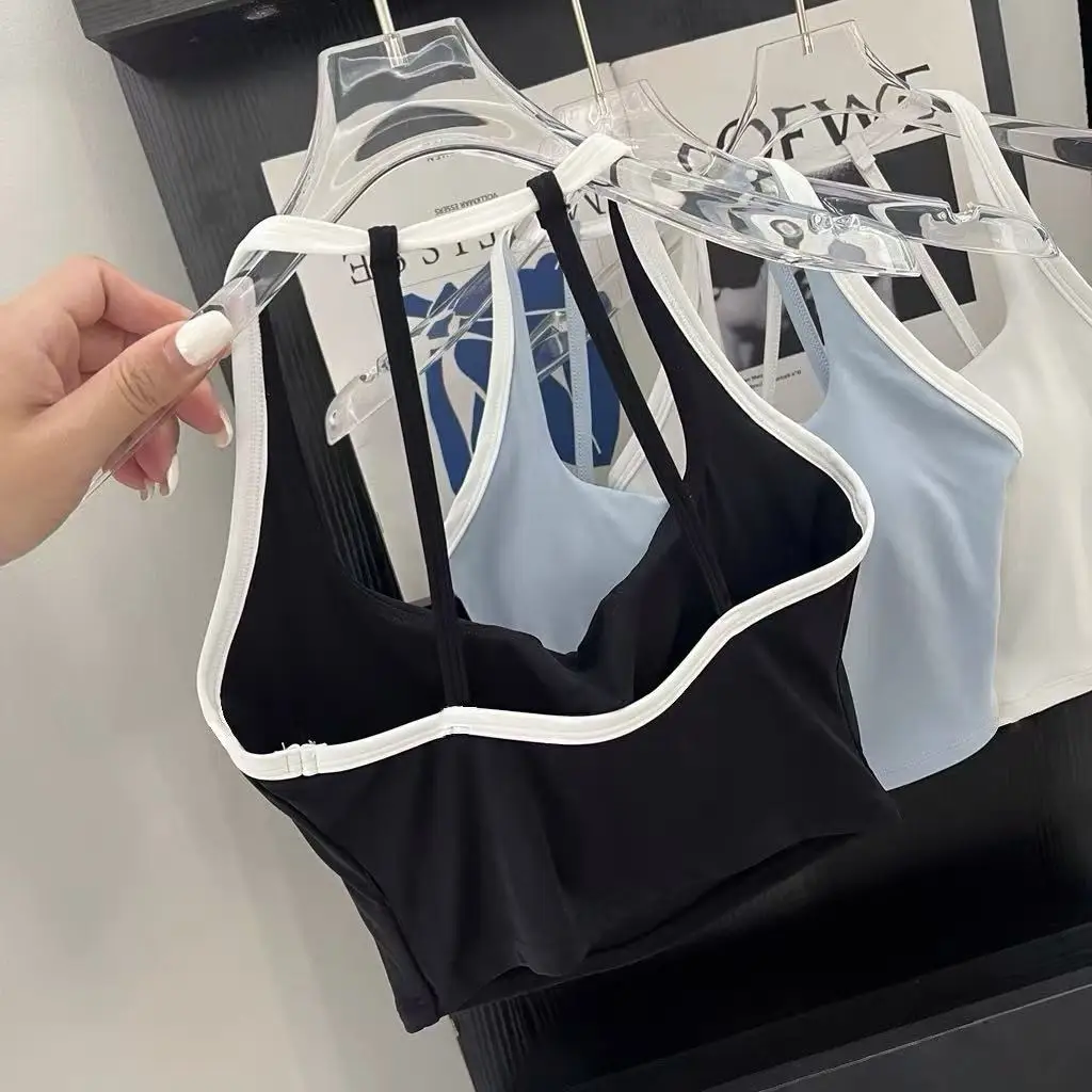 

Женский спортивный жилет с цветными блоками, подушка на груди с фиксированной чашкой, красивая спина, слинг для йоги и фитнеса, удобная майка для бега