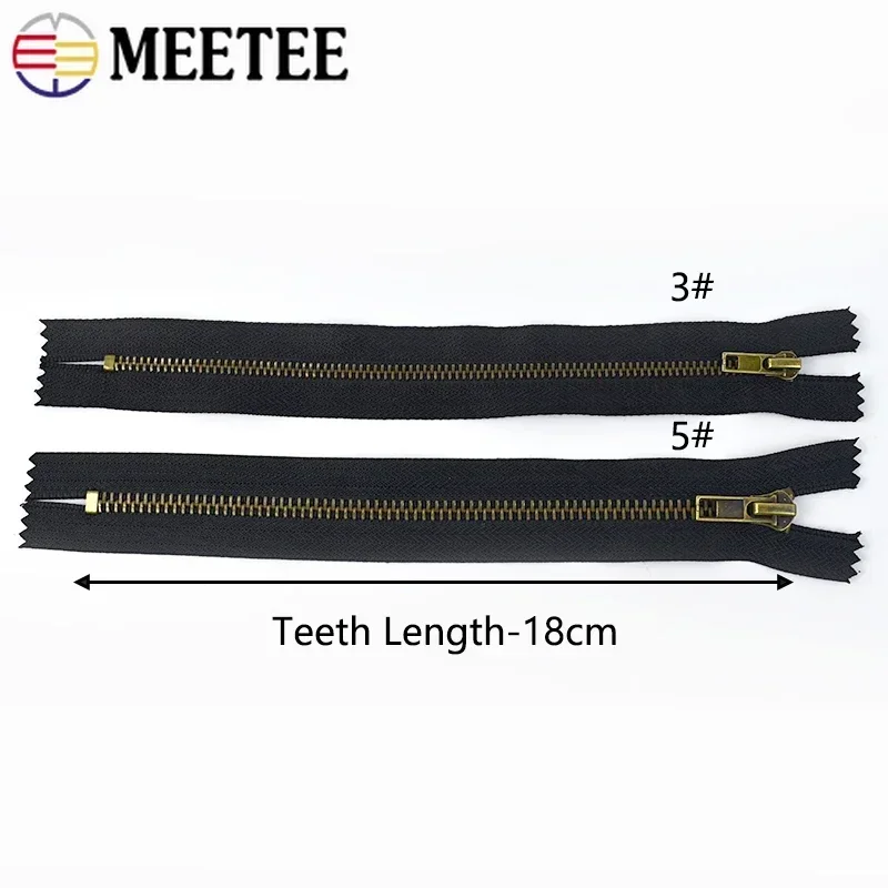 5/10Pcs Meetee 3# 5# 20cm Bronze Teeth ClosedEnd Metal Zippers for Pocket Pants Bag Zipper Tailor DIY Sewing Garment Accessories