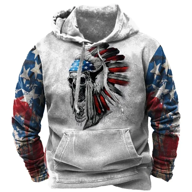 Vintage Indian Printed Men's Hoodie New Harajuku Clothing Streetwear Unisex Hooded Sweatshirt Male Brand Casual Pullover Tops