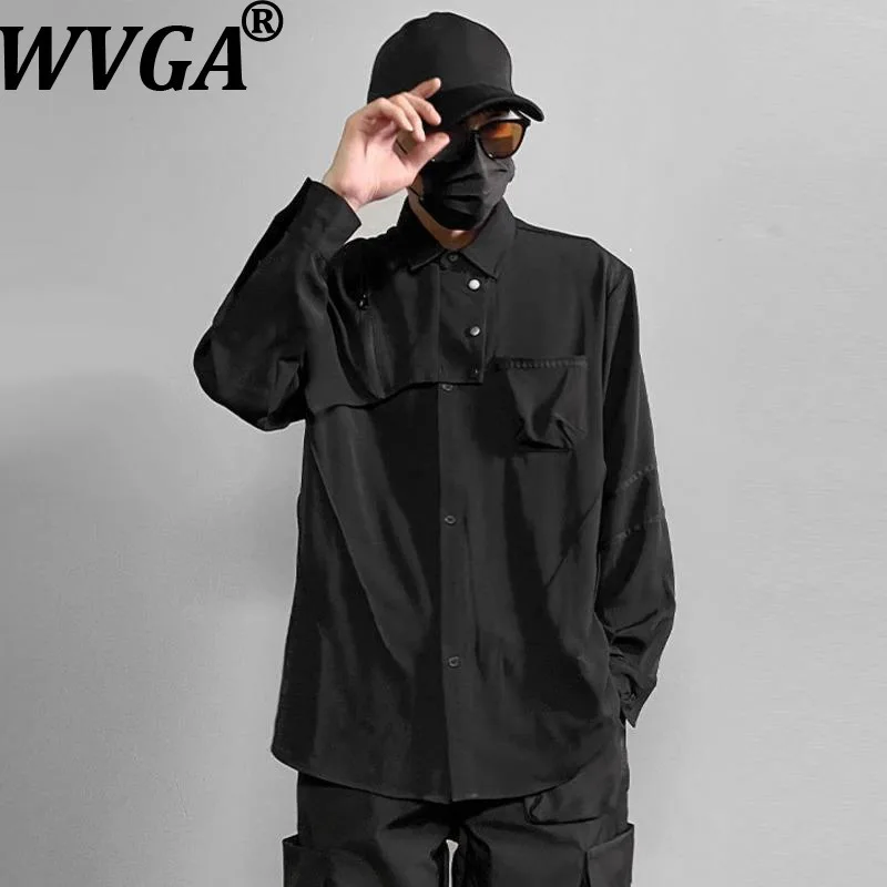 

WVGA Spring Autumn New Men High Street Hip-Hop Long Sleeve Shirt Niche Chic Casual Patchwork Zipper Pocket Trendy Top Ins W17280