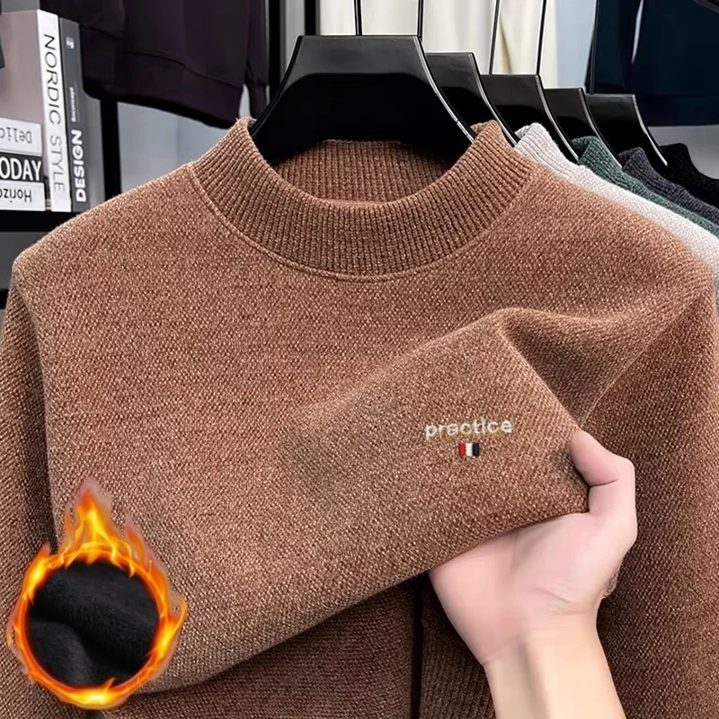 Original bestickter Strickpullover einer Modedesignermarke, heiß begehrt, warmes Herren-Samt-T-Shirt in reiner Farbe mit Rundhalsausschnitt für den Herbst. – Detail 3