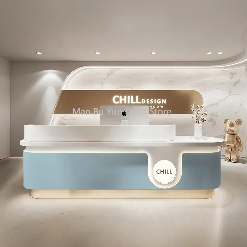 

Modern Reception Counter Store Reseption Desk Wave Aesthetic Furniture Cheap Small Room Desks Corner Office With Storage Shop