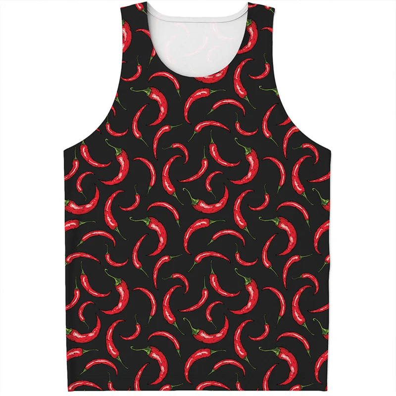 Colorful Pepper 3D Printed Tank Top Men Women Summer Sleeveless Oversized Vest Streetwear Casual Vegetable Pattern Tee Shirts image 4