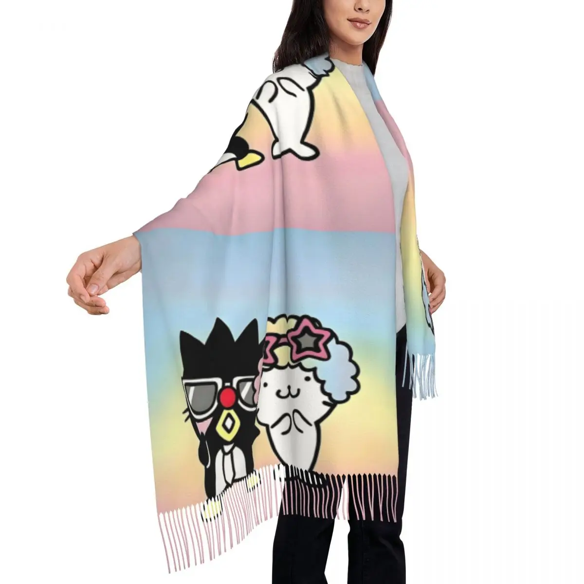 أزياء مخصصة أنيمي Badtz Maru شرابة وشاح المرأة شتاء دافئ شال التفاف السيدات Kawaii الكرتون البطريق الأوشحة