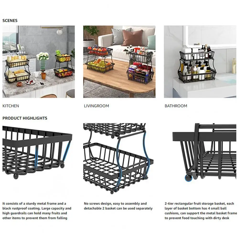 

Two-tier Fruit Basket Metal Wire 2 Tier Countertop Fruit Basket for Kitchen Vegetable Storage Bread Bowl Stand for Potato