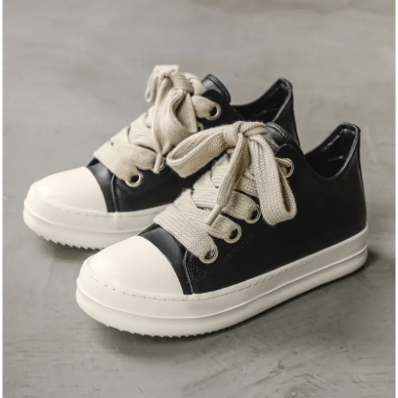 

2025Мужская обувь из натуральной кожи, женские кроссовки на шнуровке Jumbo, модные черные мужские повседневные туфли на шнуровке wen