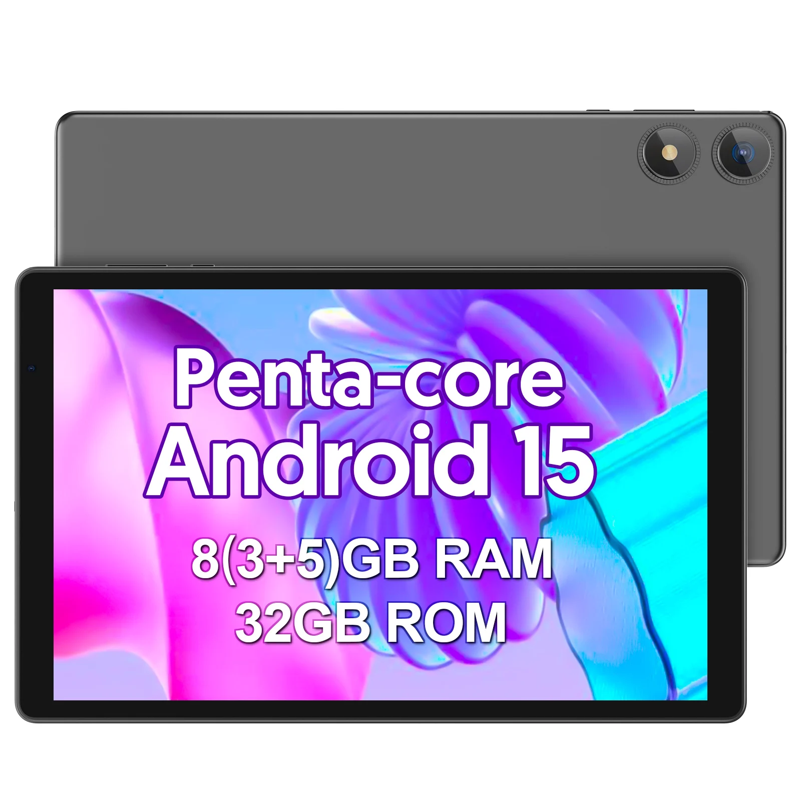 Tablet BAKEN Android 15, 8 (3+5) GB + 32 GB de armazenamento, processador penta-core, Wi-Fi6, Bluetooth, USB-C, Google Play Store,