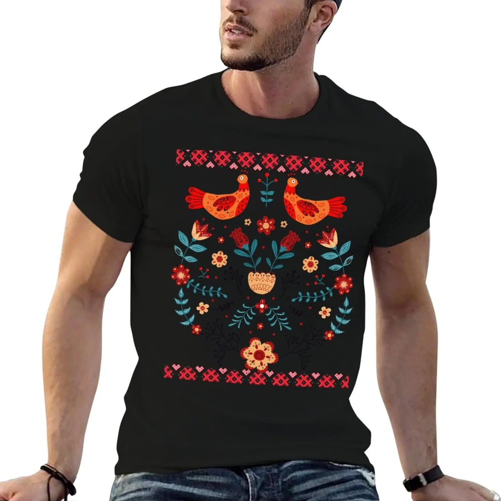 Slavic folk pattern T-Shirt street wear oversized quick-drying designer t shirt men