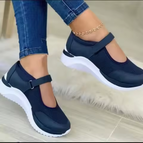 Women Shoes Thick Sole Single Shoes Round Toe Knitted Female Sneakers Walking Grid Casual Shoe Plus Size Women Vulcanized Shoes