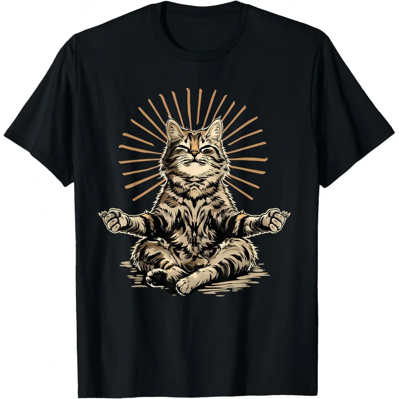 

Cat Zen Buddha Buddhist Yoga Spiritual Hindu Meditation Gift T-Shirt 100% cotton Tee Short Sleeve Graphic clothes All size tops