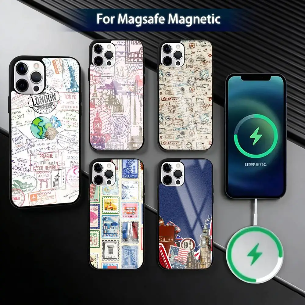 

Travel Label L-Landmark Pattern Phone Case For iPhone17,16,15,14,13,12,11 Plus,Pro Magnetic For Magsafe Wireless Charging