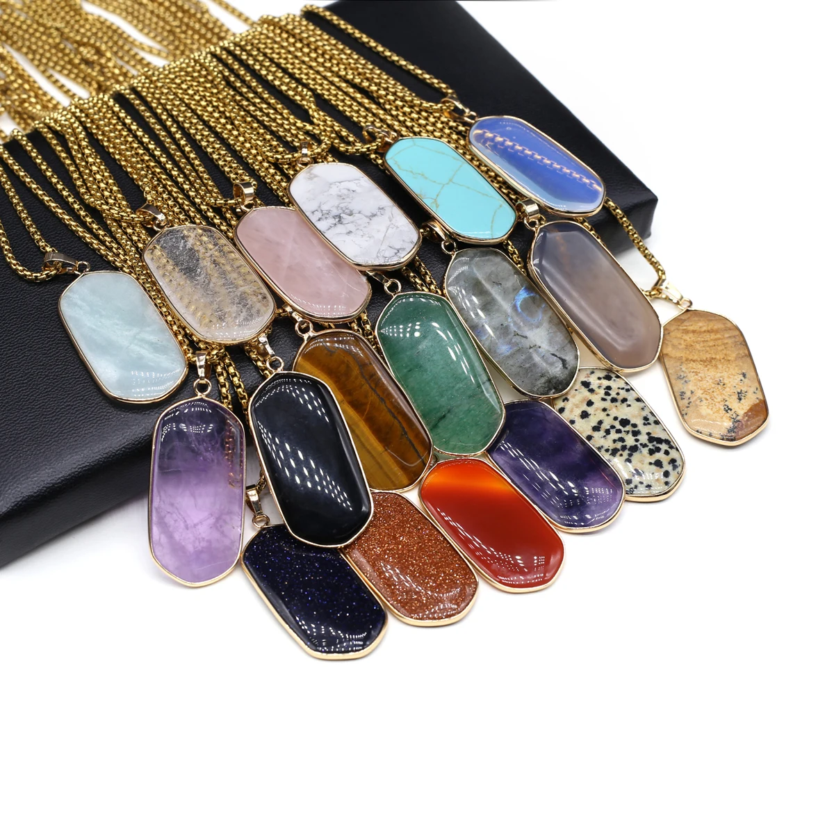 Hexagonal Quartz Necklaces Agate Obsidian Opal Pendent Necklace For Women Stainless Steel Chain Natural Stone Choker Jewelry