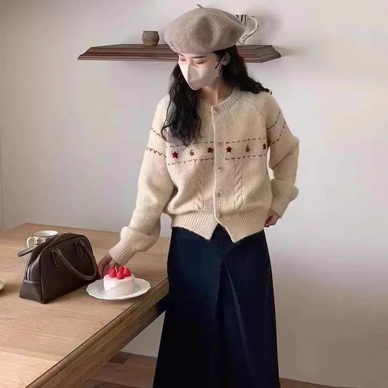 

Жаккардовый ретро-дизайн, вязаный кардиган, женская осенняя новинка 2025, женская одежда