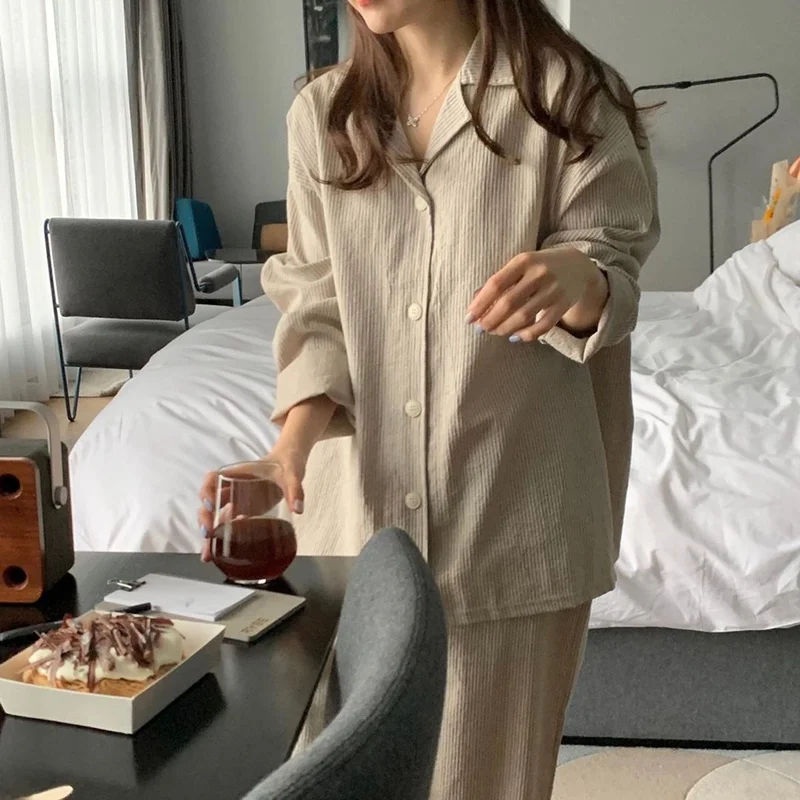 Pure Cotton Spwear Women's Long Sve Casual Large Size High-End  Color Full Cotton Home Clothes Set Outdoor Wear image 2