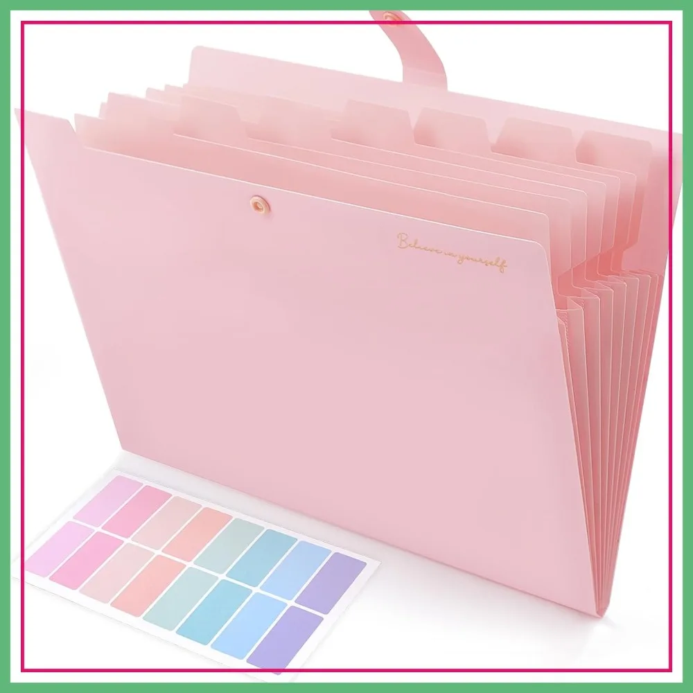 

Expanding File Folder, 8 Pocket Accordion Organizer, Document Holder for Office School, Letter/A4 Size Pink