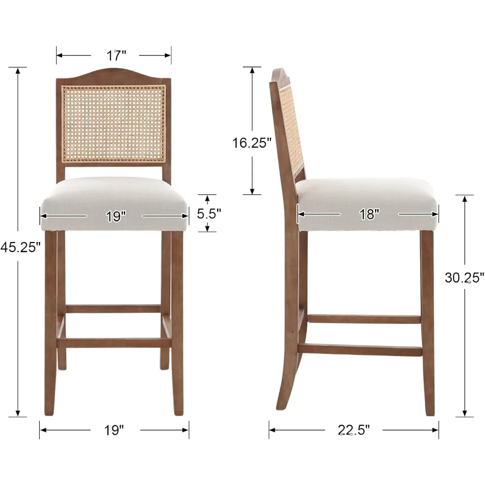 Bangku Counter Height 30 Inci Set 2 Rumah Pertanian Rotan Mid Century Modern, Kursi Bar