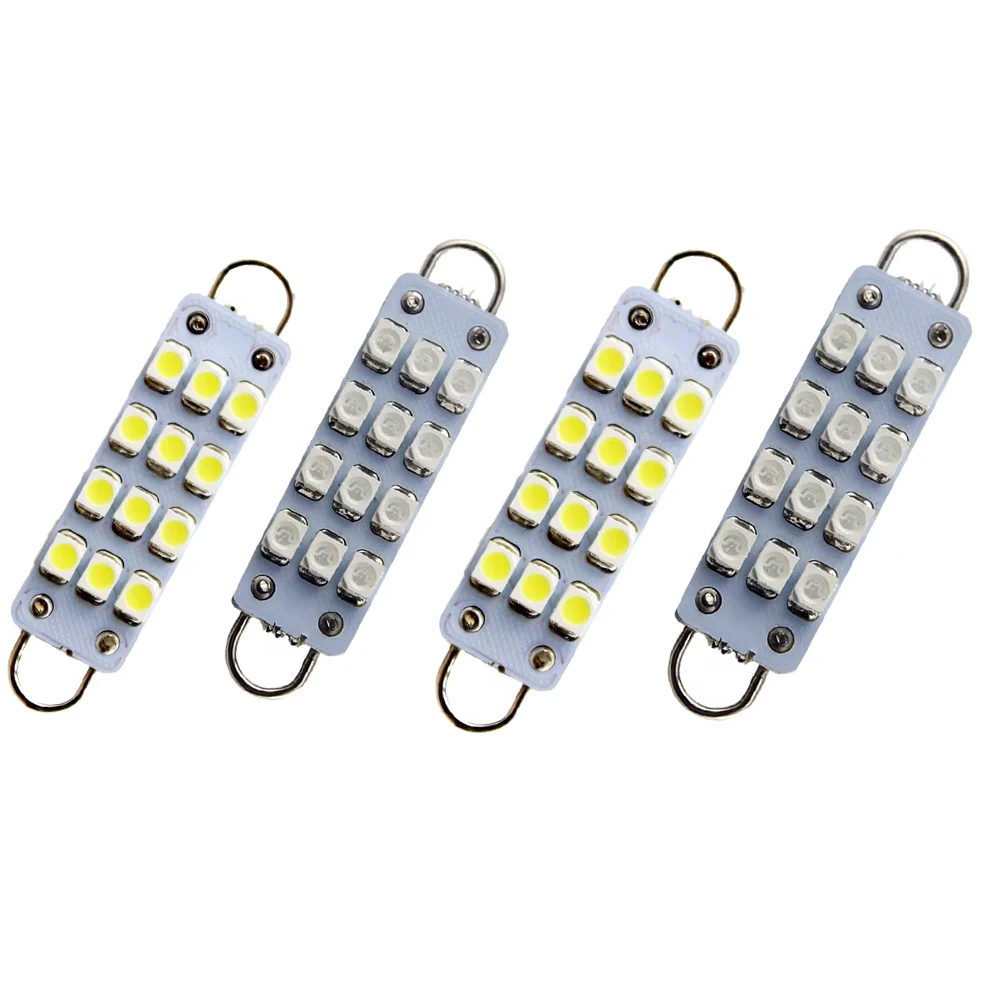 4PCS Festoon C5W 44mm LED Car Lights White 12 SMD LED Rigid Loop Dome Map Bulbs 561 562 567 Cargo Light 12V Auto Interior Light