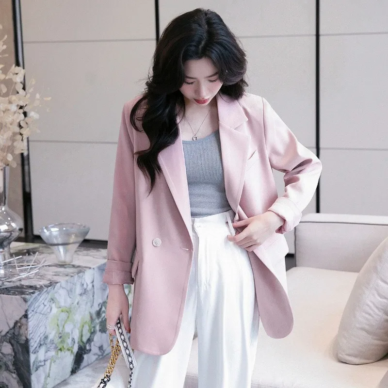 Temperament Suit Jacket Women's Gentle Shoulder Loose Jacket Spring Autumn Fashion Versatile Solid Color Female Leisure Blazer