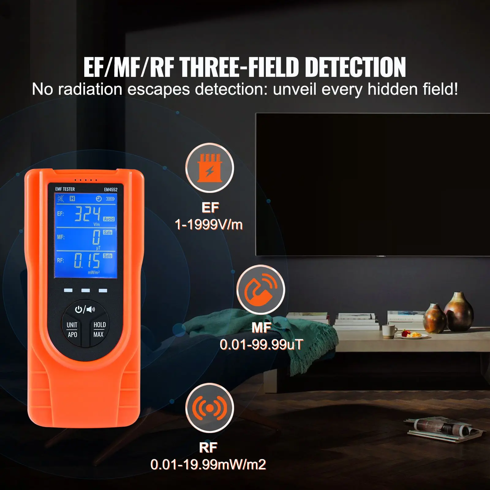 3-in-1 EMF Meter, 5Hz - 3.5GHz, Handheld Rechargeable Electromagnetic Field Radiation Detector, Digital LCD EMF Tester for EF MF RF Home Inspections Outdoor Ghost Hunting Paranormal Equipment
