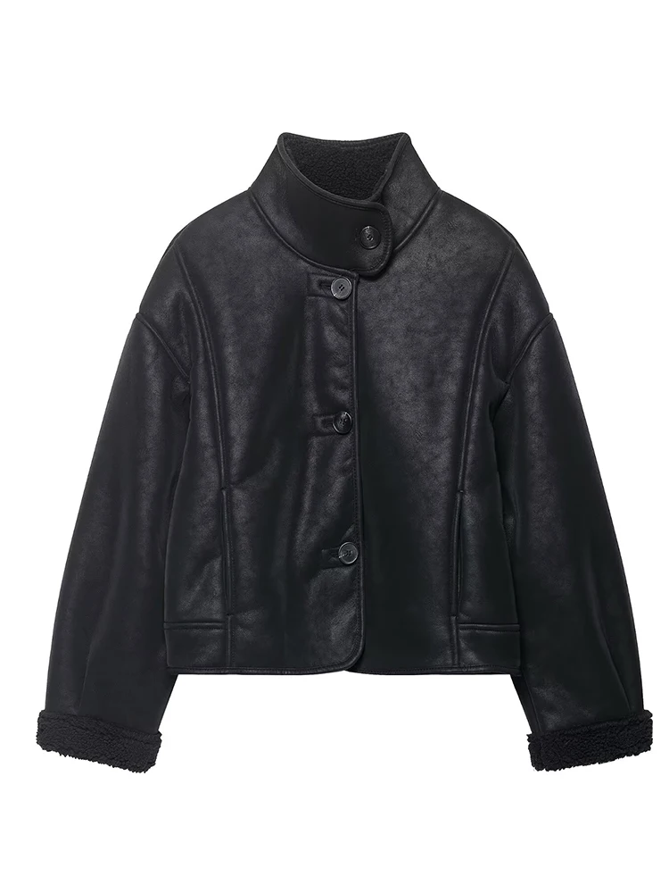 

2025 Women's Autumn New Leather Jacket Fashion Loose Long Sleeve Short Jackets Coat Female Street Chic Casual New Outerwear