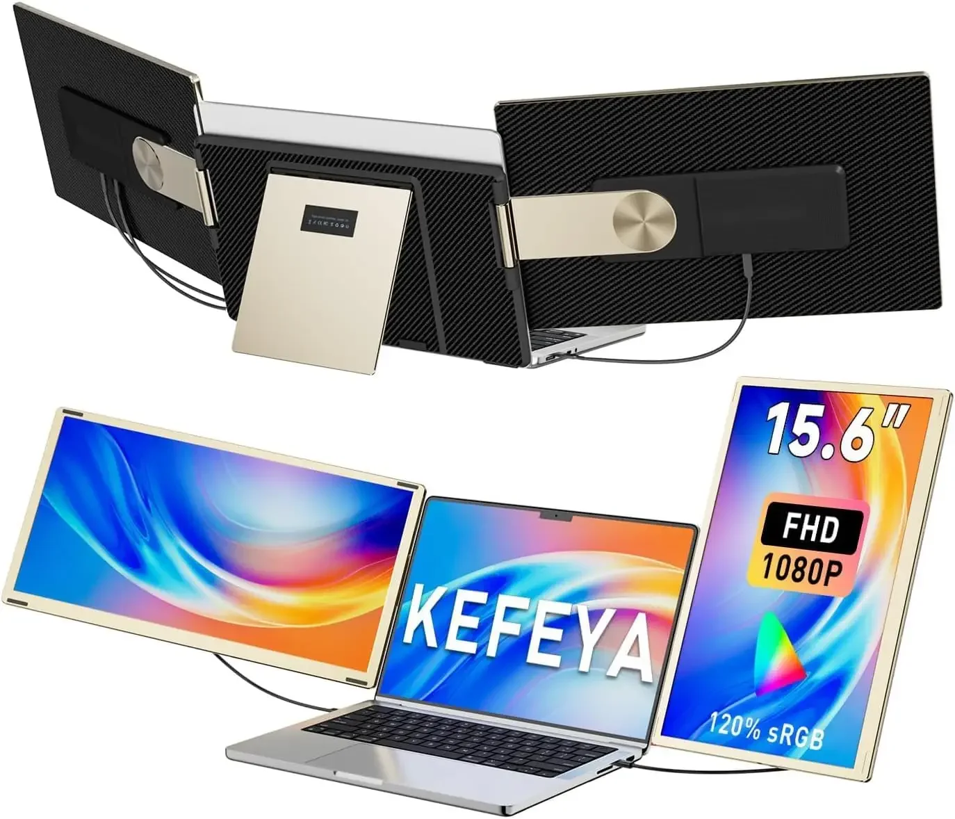 

Laptop Screen Extender 15.6", FHD 1080P Portable Triple Monitor for Laptops 13-17.3", 120% sRGB 235° Rotation Detachable Laptop