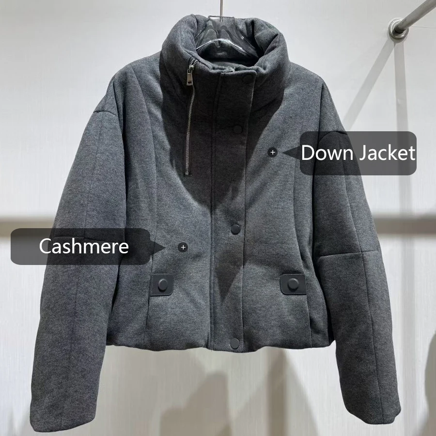 Short Cashmere Down Coat Women's Winter Down Jacket With Collar Bolero Jacket High Quality Natural Fur Coat