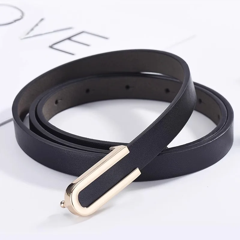 Vintage PU Leather Thin Waistband Belt Luxury Designer U Buckle Belts for Women Dress