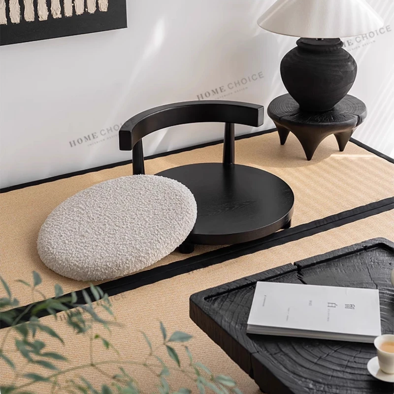 Minimalist Floor Chair with Backrest Cross-Legged Sitting Stool Natural Wood Low Seat for Tea Room Japanese Bay Window Stools
