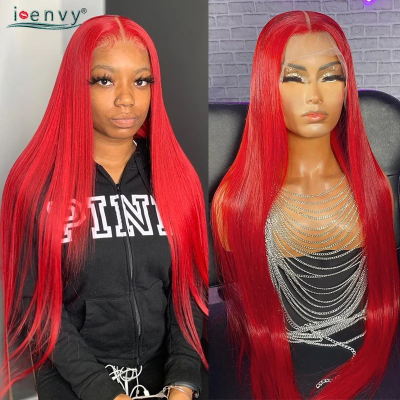 13X6 Hot Red Lace Frontal Human Hair Wigs Bone Straight 13X4 Hd Transparent Lace Front Wig Burgundy 99J Colored Lace Front Wig