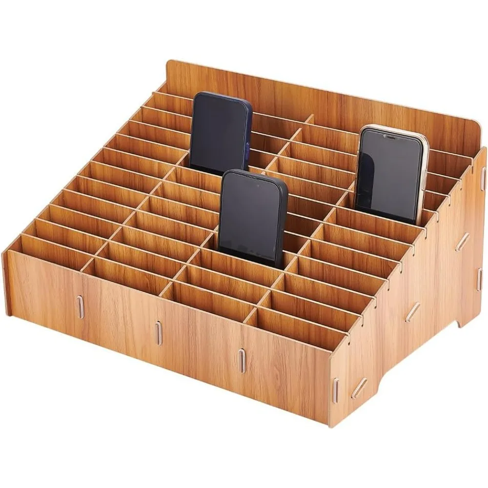 48-Grid Wooden Cell Phone Storage Box Mobile Phone Holder Wooden Desk Organizers Accessories Suitable for Classroom Office Home