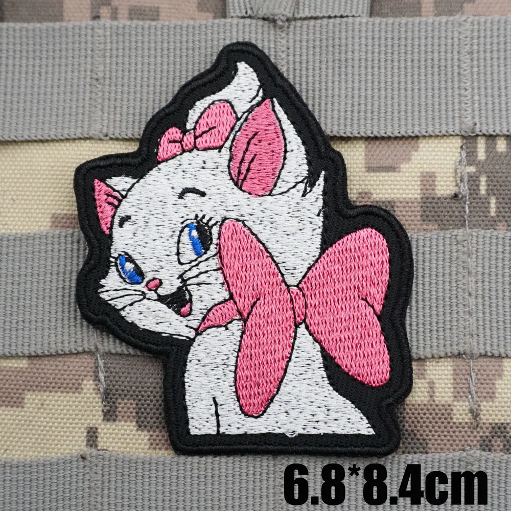 CARTOON CAT  Military Tactical Embroidered Patches Armband Backpack Badge with Hook Backing for Clothing