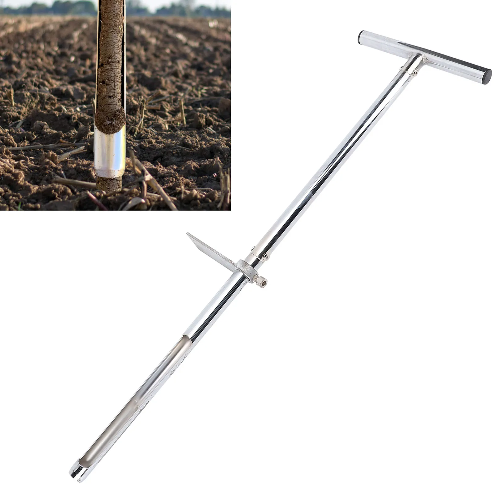 

Soil Sample Probe Stainless Steael Soil Sampler with Foot Pedal T Shape Handle Soil Probe Test Kit for Garden Lawn Farm