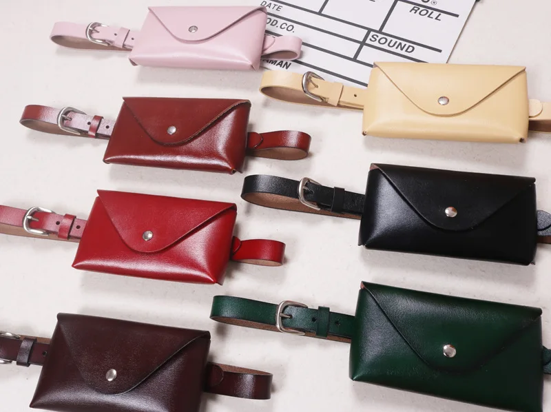 Fashion Trendy Genuine Leather Cowhide Small Square Bag Button Mobile Phone Coin Purse Belt Bag Simple waist belt for women