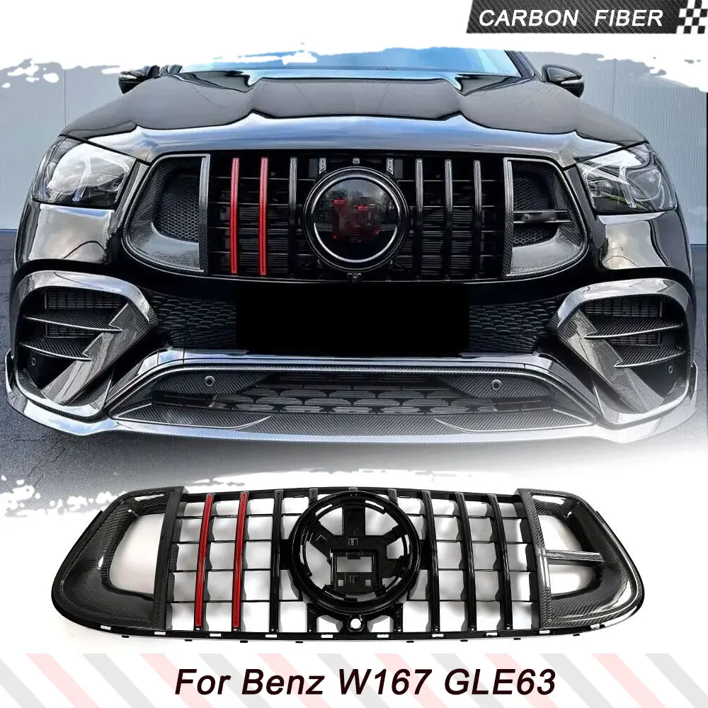 

Racing Grille For Mercedes-Benz GLE Class W167 C167 GLE63 AMG 2021UP Real Carbon Front Kidney Bumper Grille Grill