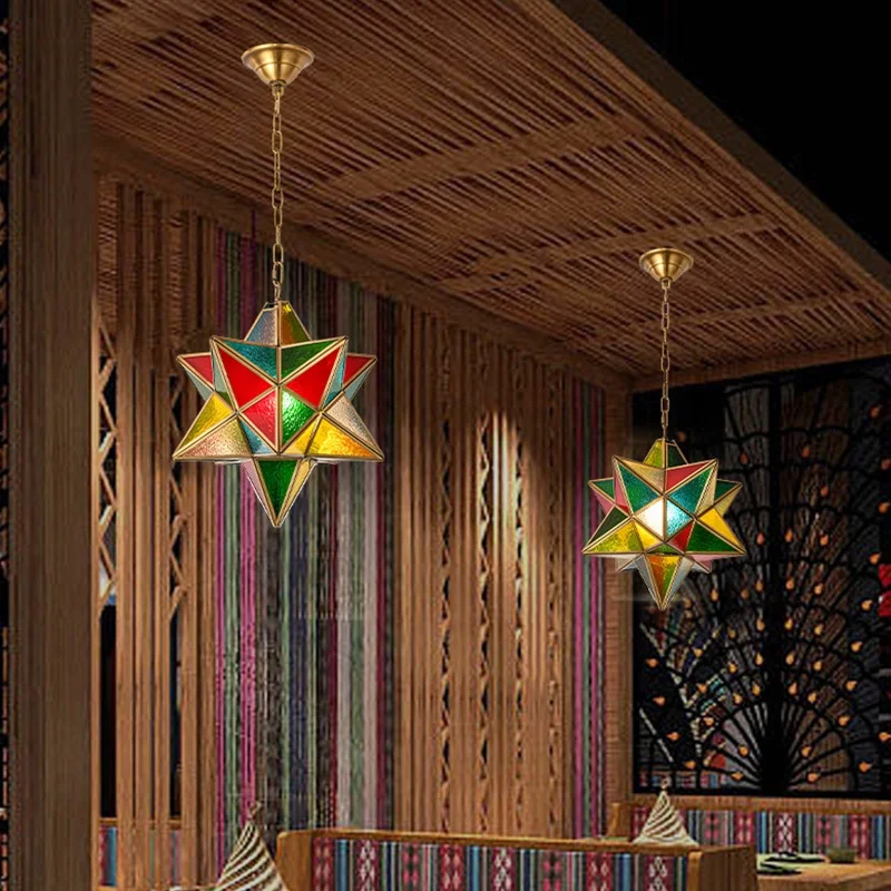 Stained Glass Brass Chandelier, Arabian Vintage Copper Chandelier, Chandelier, Hotel Villa Lighting, Decorative Lamps