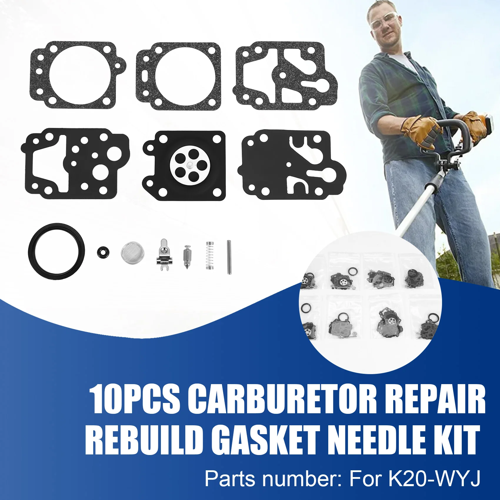 ABVJ-10Pcs Carburetor Repair Rebuild Gasket Needle Kit For Walbro K20-WYJ Echo Toro Ryobi Honda Homelite Trimmer