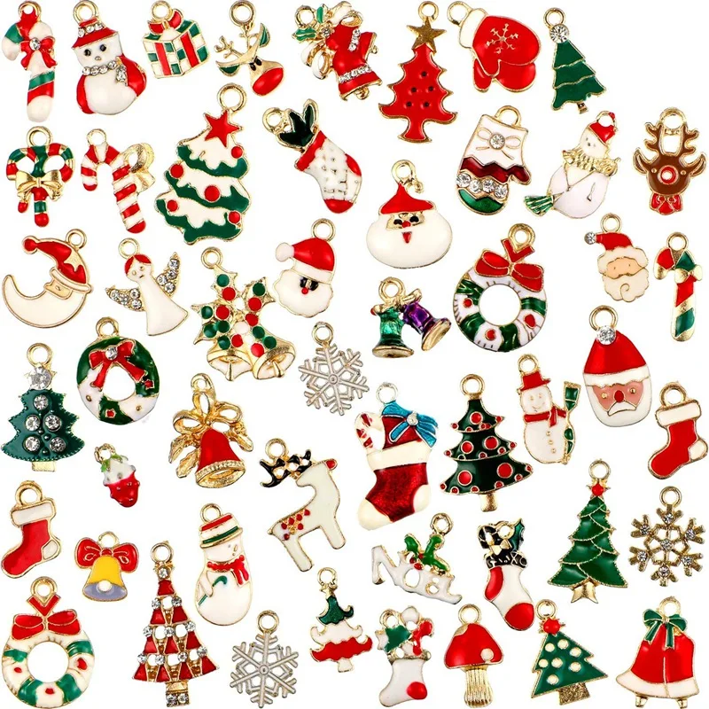 

50 Pieces Christmas Pendant Charm Assorted Enamel Charm For Necklace Bracelet Jewelry Bags DIY Sewing And Making Craft