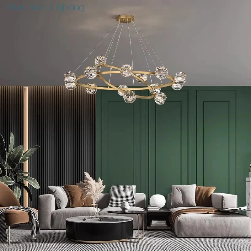 Light luxury pendant lamp, living room lamp, European American post-modern minimalist and atmospheric crystal lamp