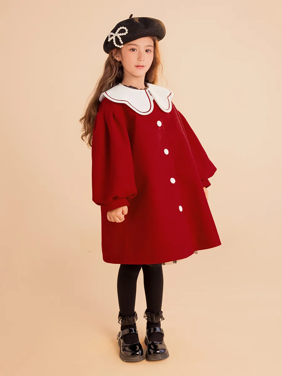 

Baby Girl Clothing Full Sleeve Dress Red Cute Kids Wear 2022 Autumn Winter Fashion 3T 9T 150cm Children Single Breasted Dresses