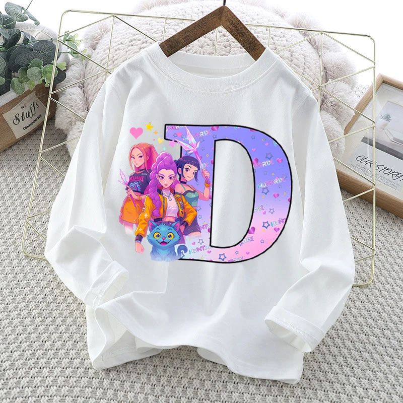 KPop شيطان الصيادين تي شيرتات طويلة الأكمام للفتيات الكرتون رسالة تي شيرت مطبوع الأطفال الخريف الحلو لطيف ملابس الاطفال الهدايا #5