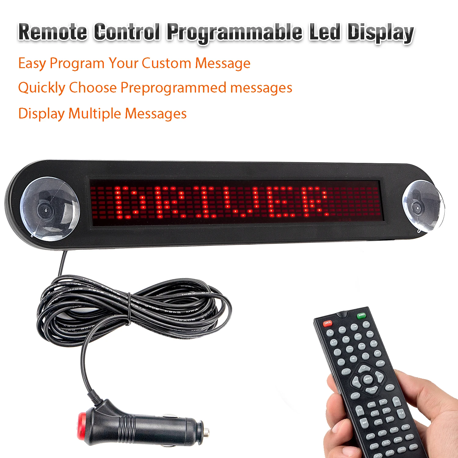 12V Car LED Sign Display Programmable Scrolling Message Board with Remote Control Car Led Display with Power On/Off Button